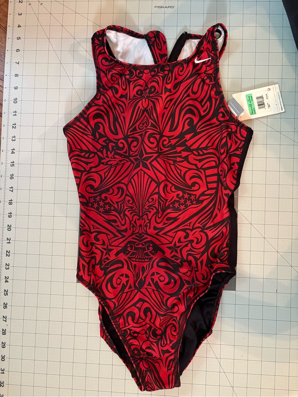 Nike Red & Black Girls' Patterned One-Piece Swimsuit